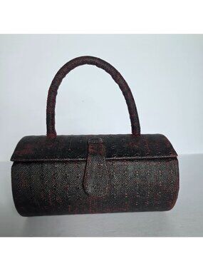 Vintage Theodor of California Black Burgundy Woven Barrel Top Handle‎ Handbag